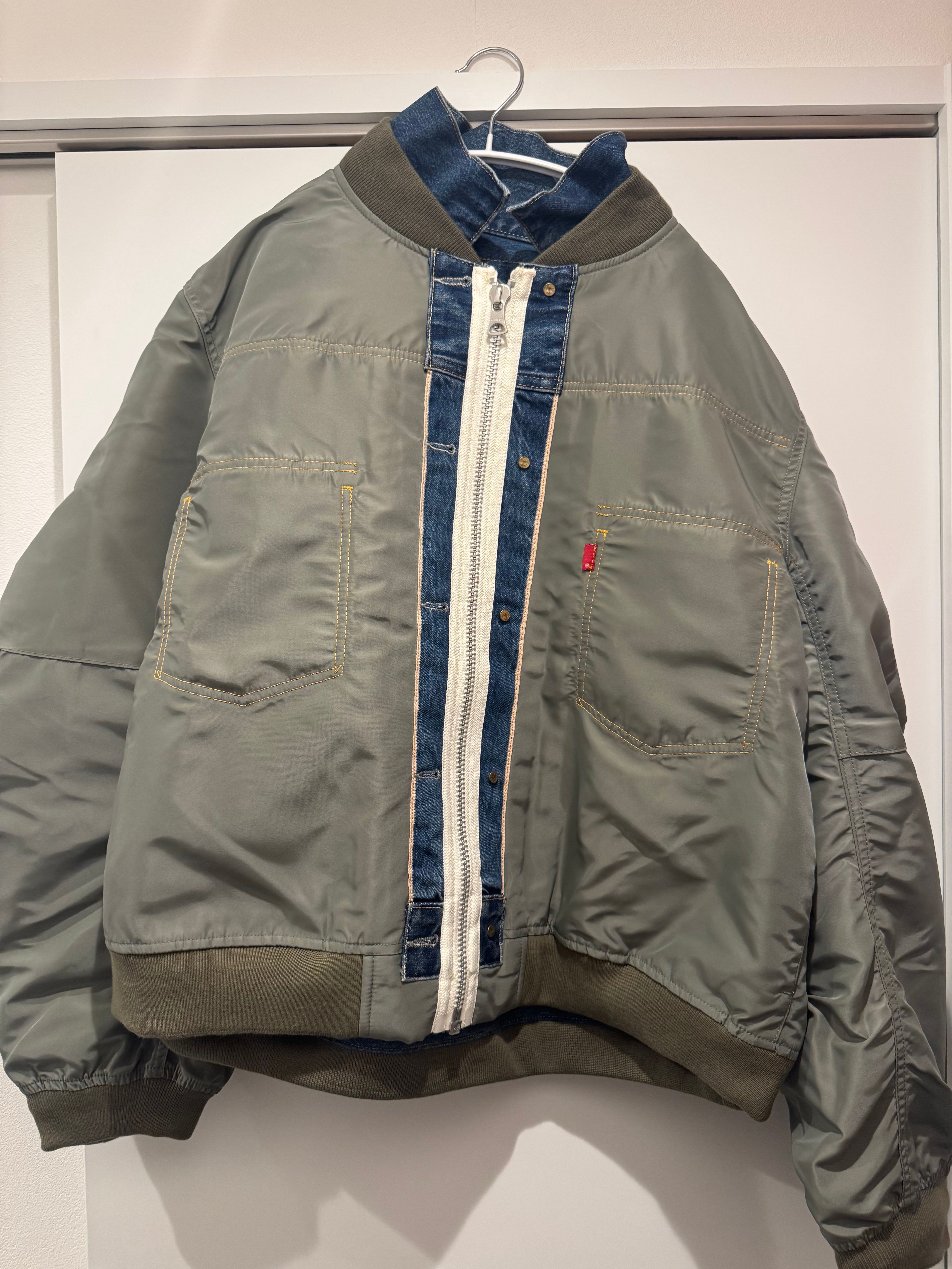 sacai x LEVI'S Men's Denim x Nylon Twill Reversible Blouson "Blue/Khaki" 25-03707M