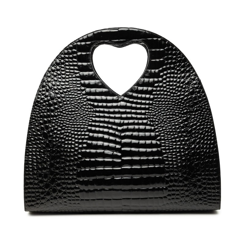 サンローラン クロコ型押し ハートハンドル ハンドバッグ ブラック エナメル レディース SAINT LAURENT 【中古】