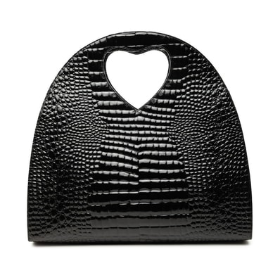 サンローラン クロコ型押し ハートハンドル ハンドバッグ ブラック エナメル レディース SAINT LAURENT 【中古】
