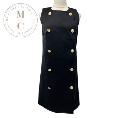 ルイヴィトン LOUIS VUITTON ワンピース ブラック ゴールド ダブルブレステッドサテンドレス ボタン ノースリーブ