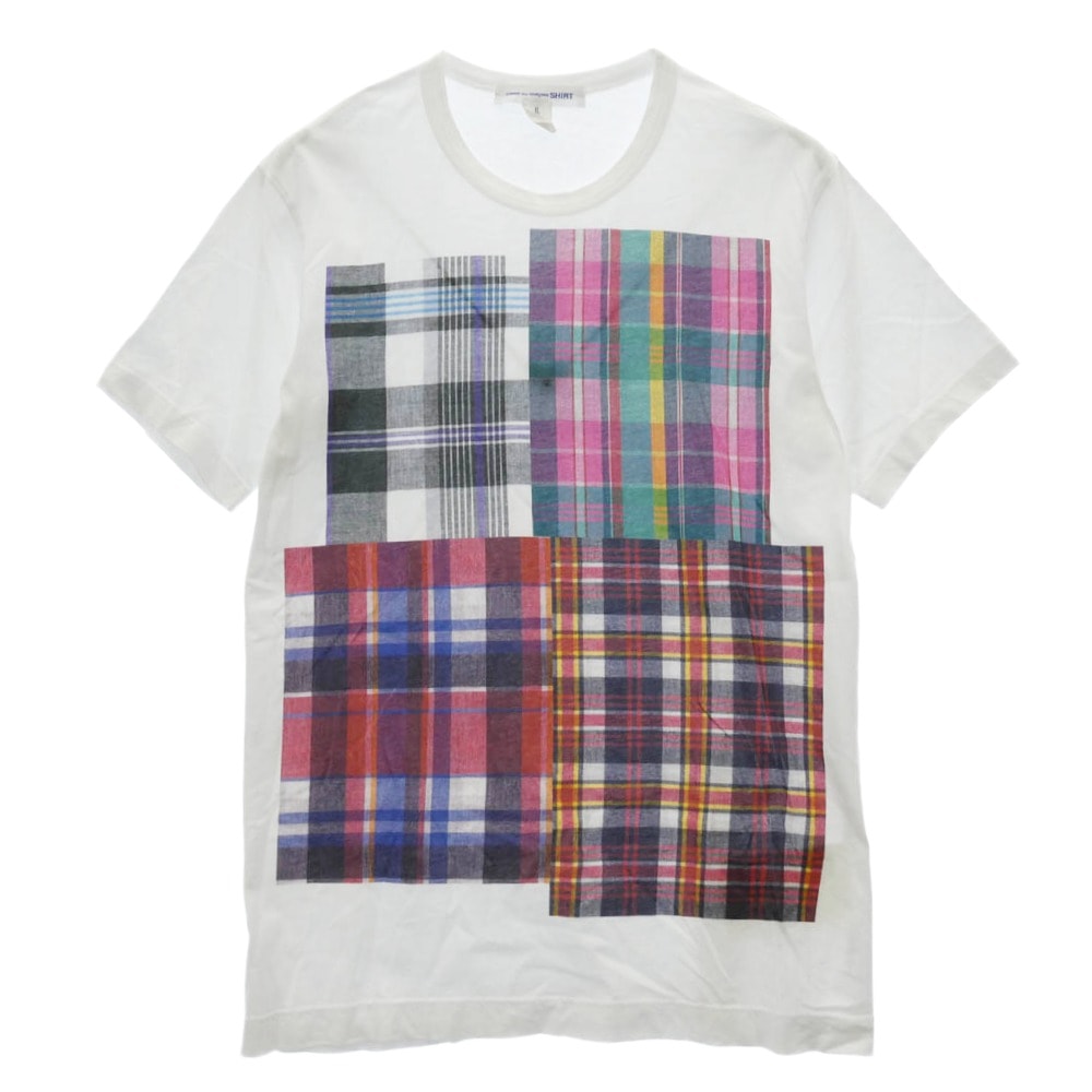 COMME des GARCONS コムデギャルソン Tシャツ 25SS FO-T007 SHIRT シャツ チェックプリント クルーネック 半袖 Tシャツ ホワイト系 マルチカラー系 XL【中古】