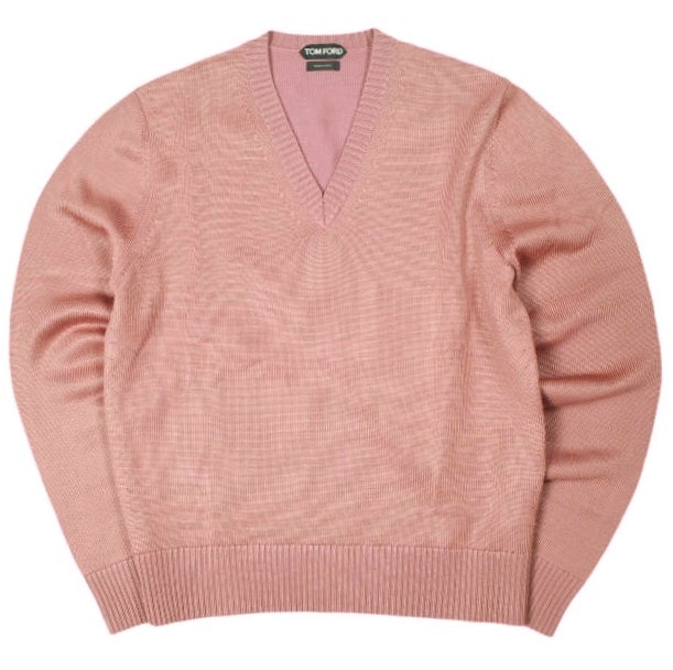 新品 TOM FORD トムフォード 23AW イタリア製 レーヨンウール ミドルゲージ Vネックニット KVL010 YMV016F23 48 PINK(ER310) セーター カシミヤ トップス g26841