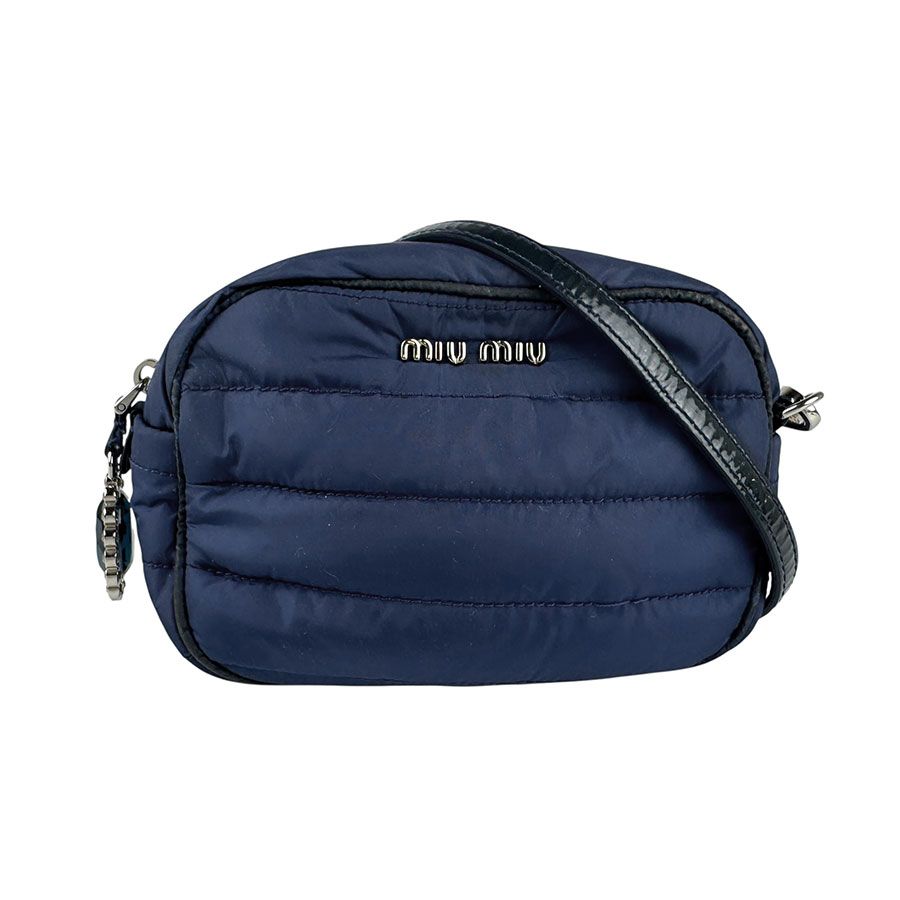 ミュウミュウ MIUMIU ショルダーバッグ ナイロン/エナメル ネイビー レディース【中古】 z6761