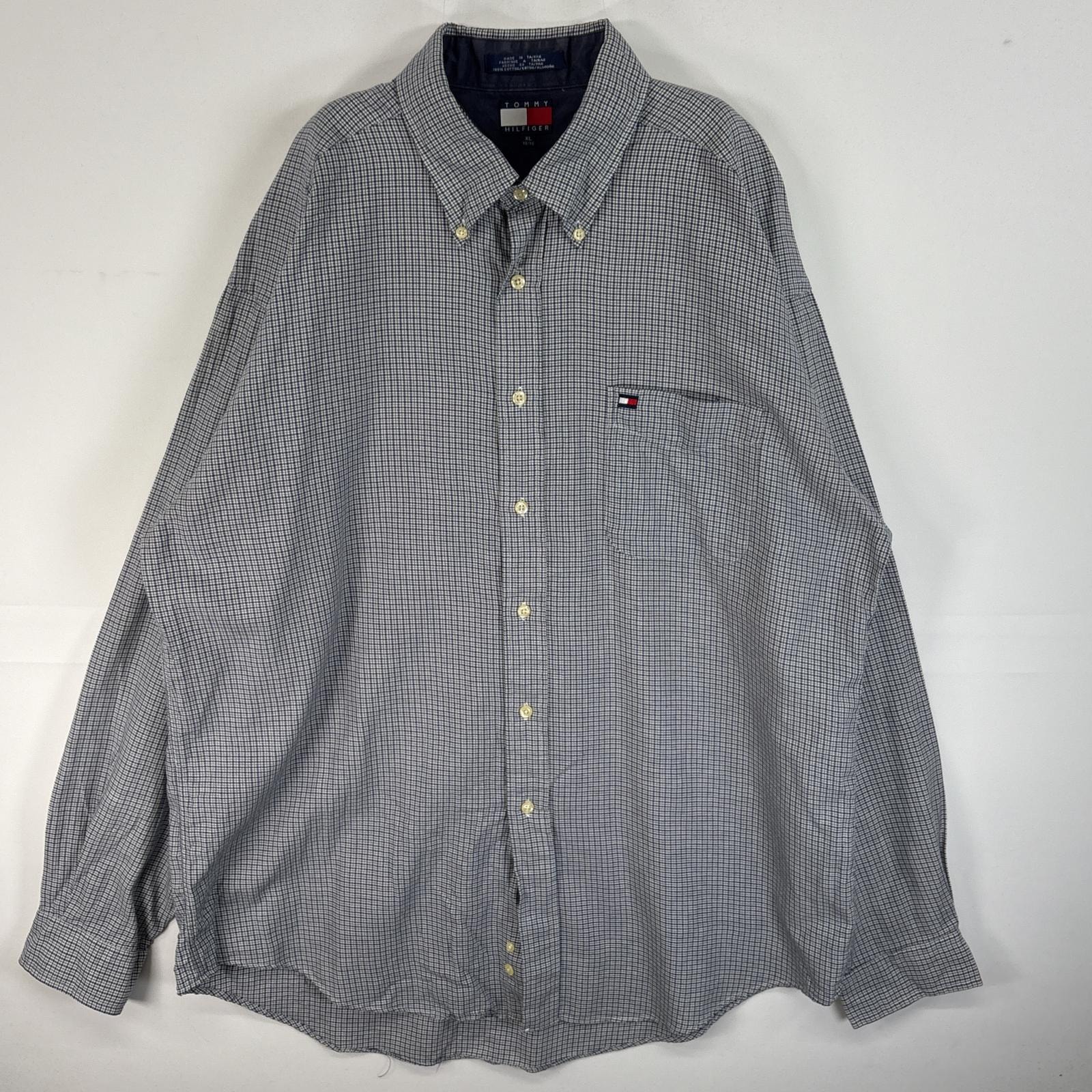 古着 90's/90年代 トミーヒルフィガー TOMMY HILFIGER 長袖シャツ チェック柄 ロゴ 刺繍 ボタンダウン XL  パープル系 マルチカラー メンズ