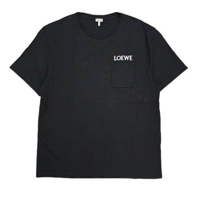 LOEWE ロエベ リラックスフィット Tシャツ ロゴ 刺繍 ポケット付き 半袖Tシャツ H526Y22XDE L コットン ブラック メンズ【中古】