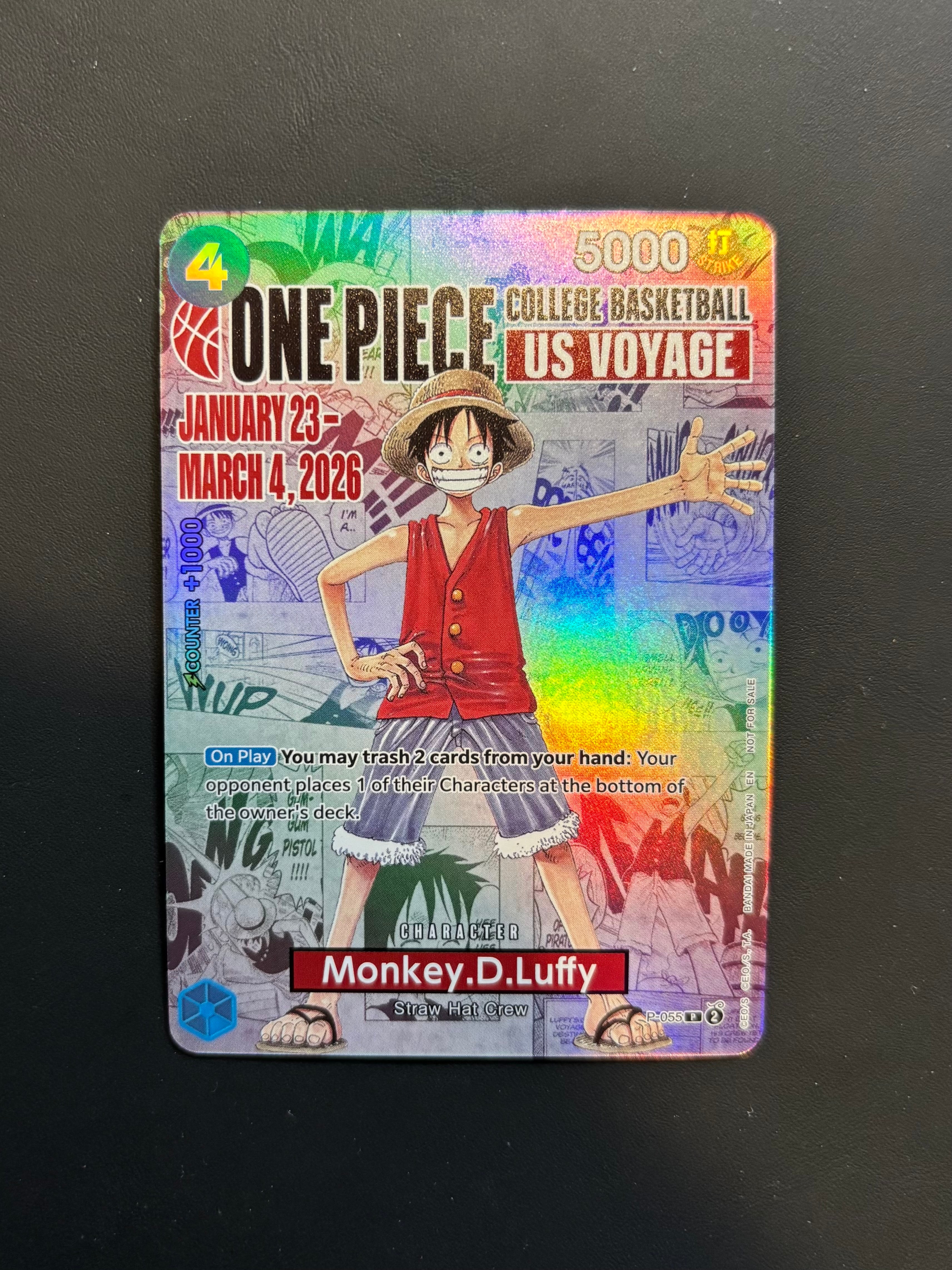 モンキー・D・ルフィ:P (開封済) [P-055]【英語版】(プロモーションカード「ワンピース カレッジ バスケットボール:USボヤージュ」)