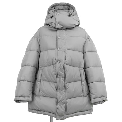 BALENCIAGA バレンシアガ パデッドジャケット サイズ 34 レディース シグネチャー フードロゴ エンブロイダリー 刺繍 ビッグシルエット フーデッド アウター グレー 灰色 イタリア製 555345 TXD14