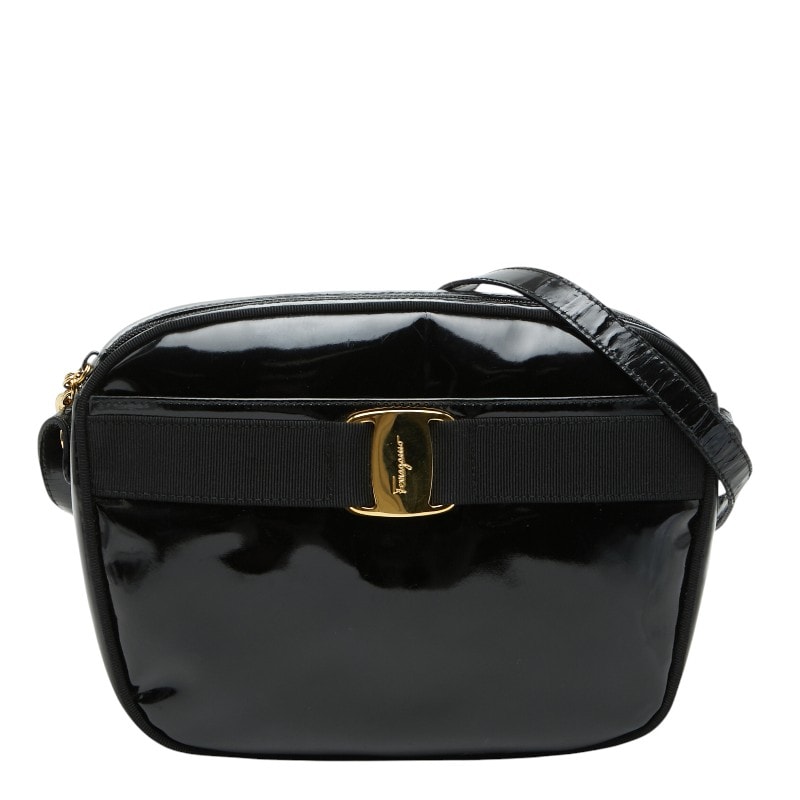 サルヴァトーレフェラガモ ヴァラ 斜め掛け ショルダーバッグ ブラック エナメル レディース Salvatore Ferragamo 【中古】