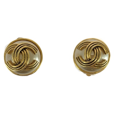 美品 CHANEL シャネル フェイクパール ココマーク ゴールド ホワイト メッキ フェイクパール/ イヤリング 94 A刻印 505227 【中古】