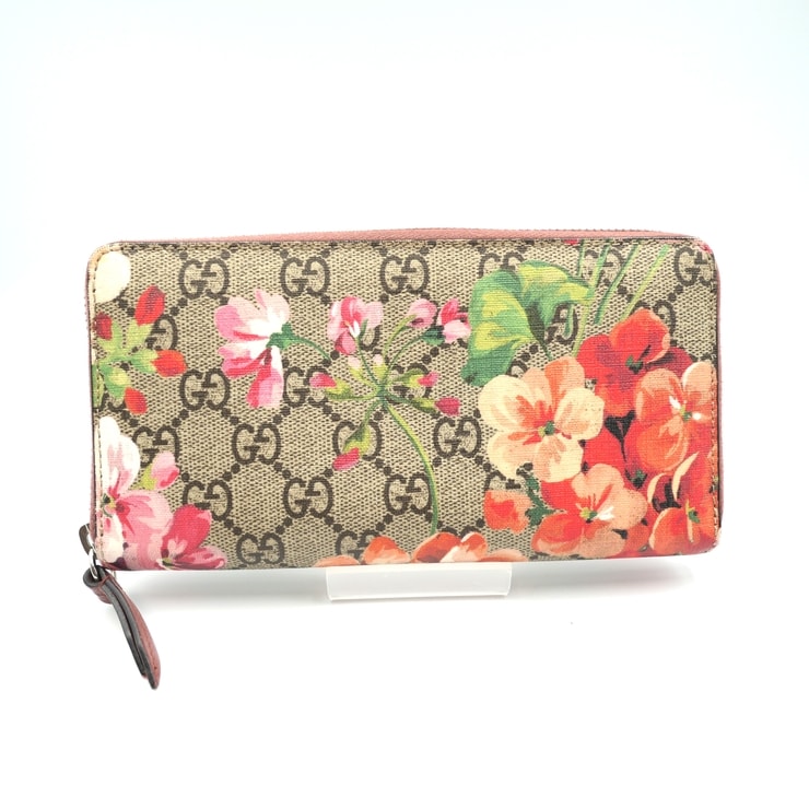 GUCCI(グッチ)GGブルームス GGスプリーム ラウンドファスナー長財布 フローラル ベージュ×ピンク マルチカラー シルバー金具 404071【中古】