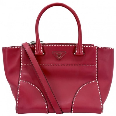 PRADA プラダ 2WAY ハンドバッグ ショルダーバッグ 肩掛け 斜め掛け トライアングルロゴ レザー レッド 赤 シルバー金具 レディース【中古品】