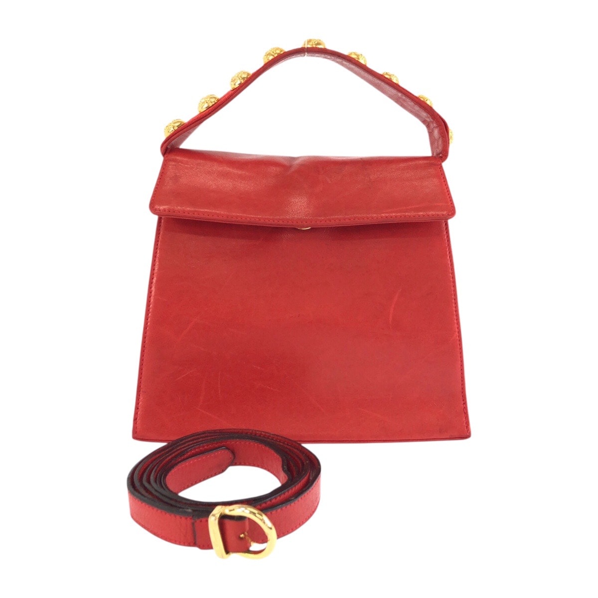 Salvatore Ferragamo サルヴァトーレフェラガモ ヴィンテージ レッド ゴールド金具 ハンドバッグ ショルダーバッグ 2WAY 603802 【中古】