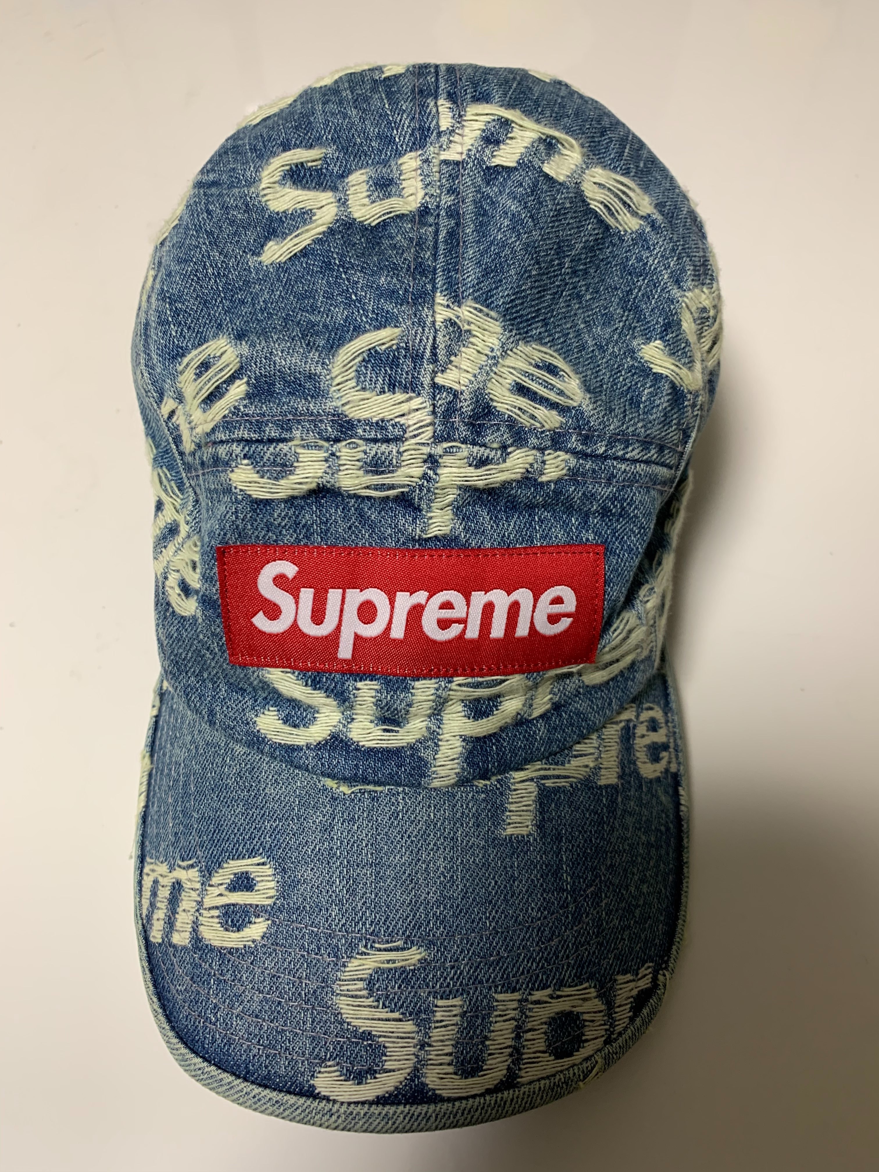 Supreme Frayed Logos Denim Camp Cap "Blue"