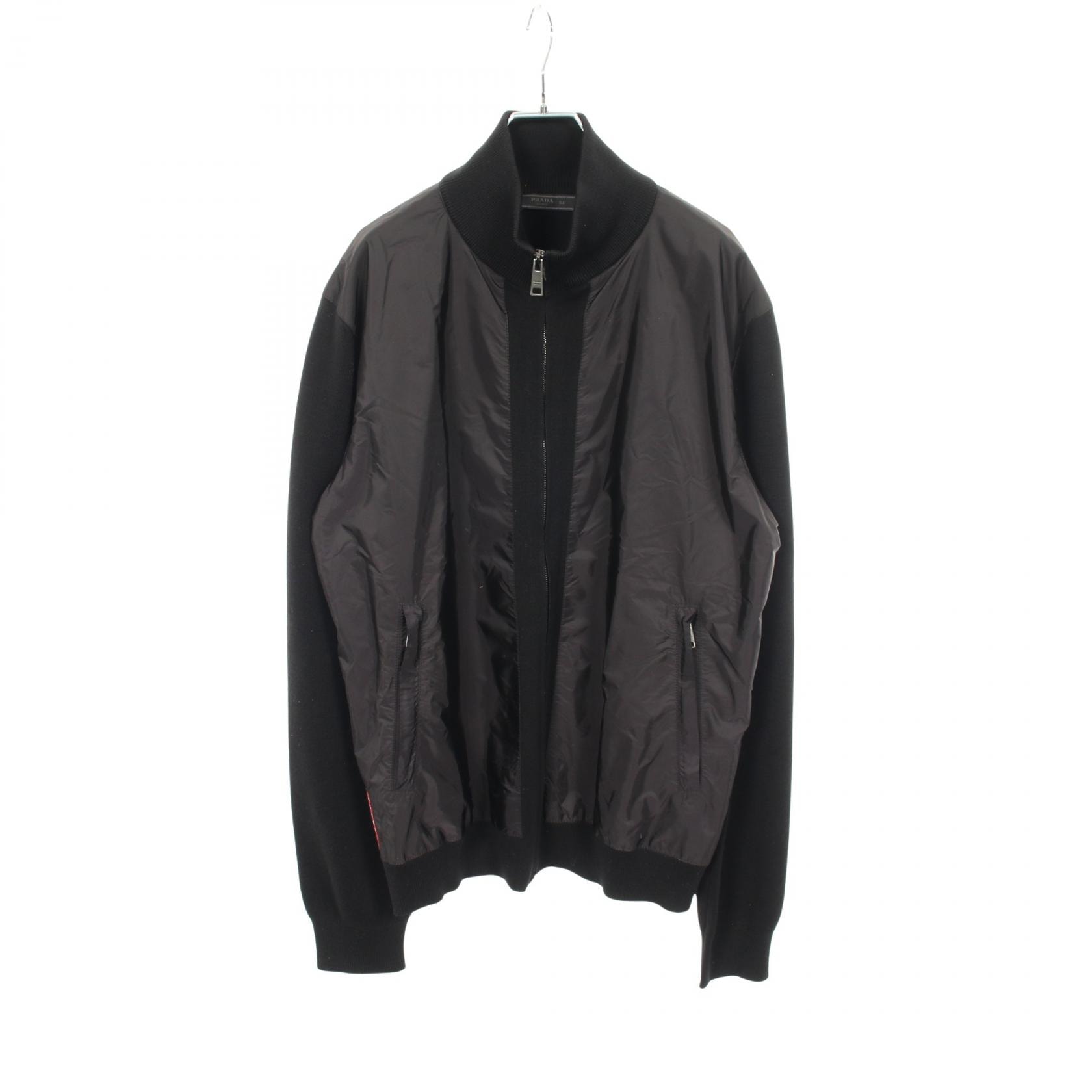プラダ PRADA ニット切替 ジャケット ブルゾン 衣料品 アウター ウール ナイロン メンズ ブラック系 【中古】