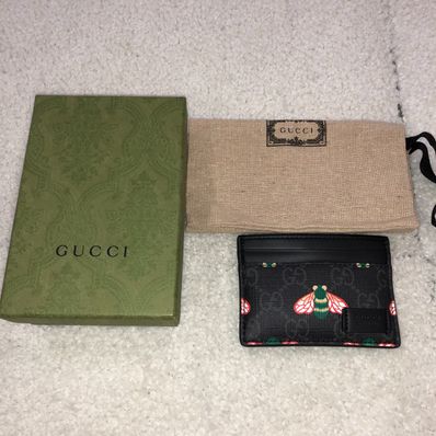 GUCCI Bestiary Card Case with Bees "Black"