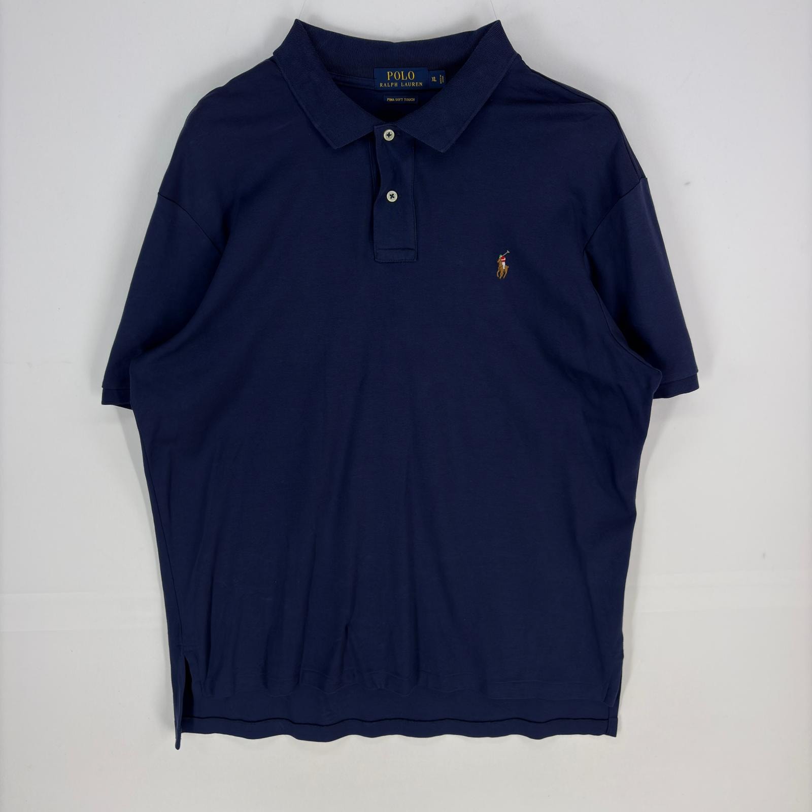 古着 ポロ・ラルフローレン POLO RALPH LAUREN 半袖シャツ ワンポイント 刺繍ロゴ ポロシャツ 大きいサイズ XL  ネイビー系 メンズ