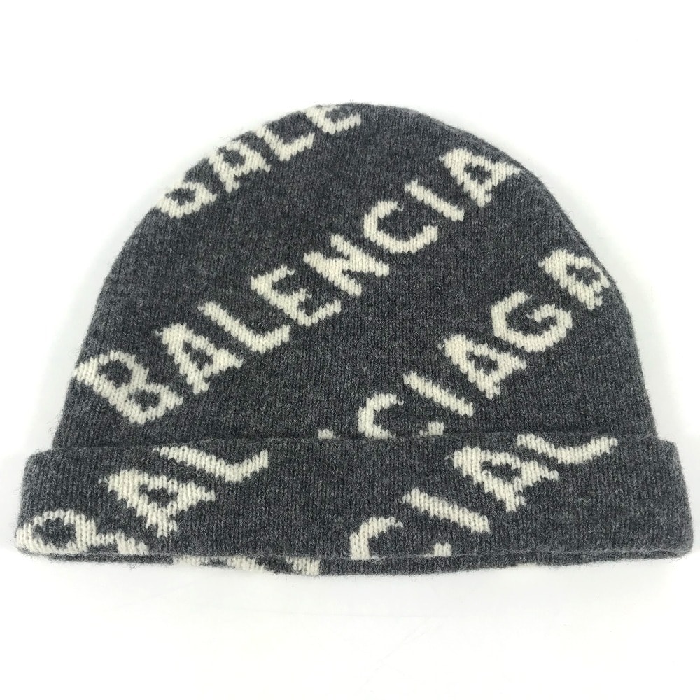 バレンシアガ BALENCIAGA 総ロゴ 633717 小物 ビーニー 帽子 ニット帽 ニットキャップ ニット帽 ウール グレー