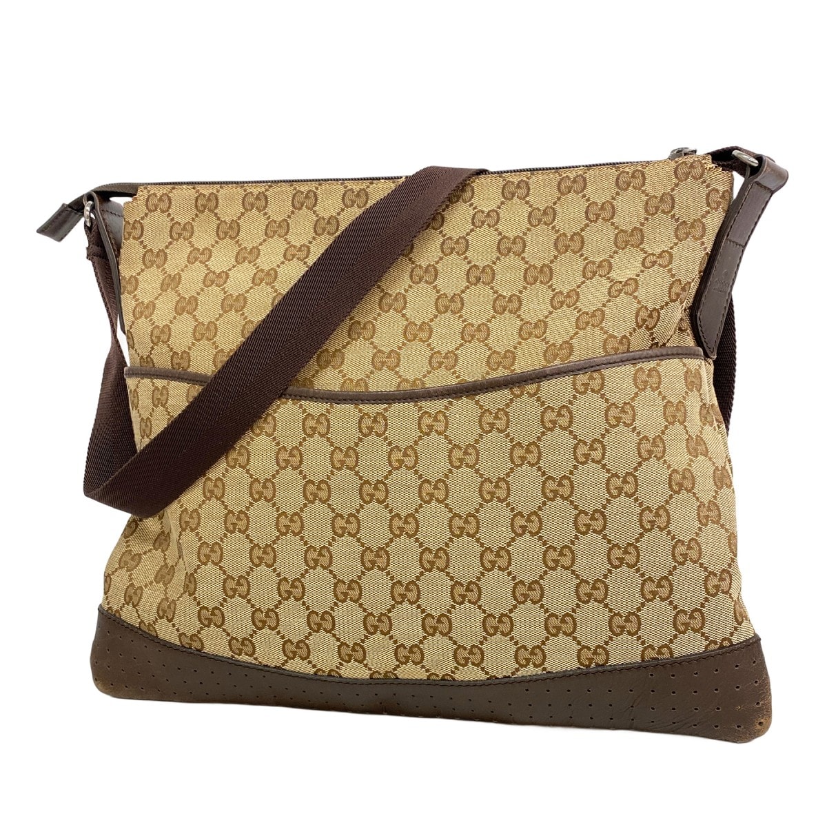 【6dd4959-k】グッチ ショルダーバッグ GGキャンバス 145856 キャンバス ブラウン シルバー金具【中古】レディース