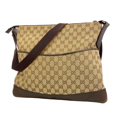 【6dd4959-k】グッチ ショルダーバッグ GGキャンバス 145856 キャンバス ブラウン シルバー金具【中古】レディース