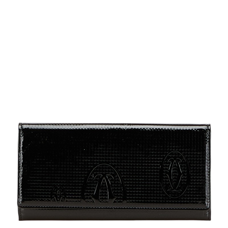 カルティエ ハッピーバースデー 長財布 ブラック エナメル レディース CARTIER 【中古】