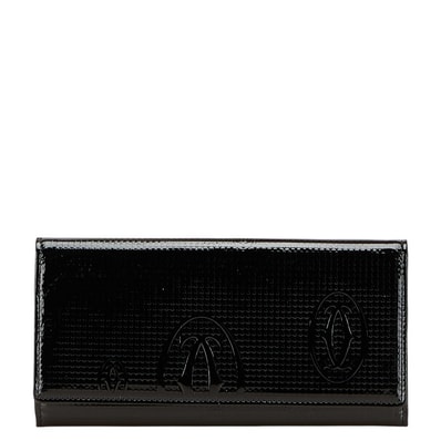 カルティエ ハッピーバースデー 長財布 ブラック エナメル レディース CARTIER 【中古】