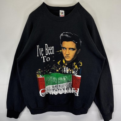 古着 90's/90年代 フルーツオブザルーム FRUIT OF THE LOOM USA製 スウェット バンド プリント ELVIS PRESLEX 14041 ブラック メンズ