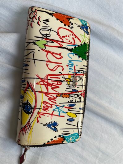 Christian Louboutin Loubitag Enamel Zip Around Wallet "White"