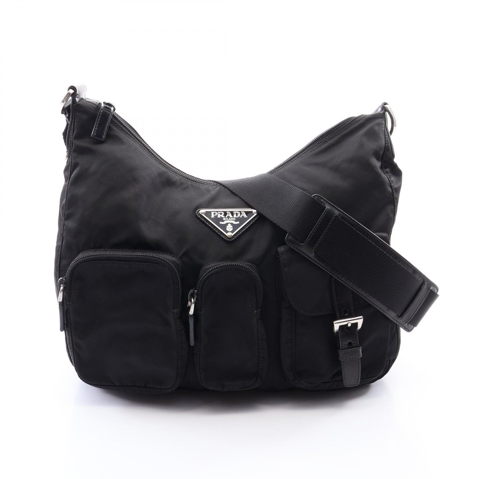 プラダ PRADA トライアングルロゴ ショルダーバッグ バッグ ナイロン レザー レディース ブラック系 【中古】