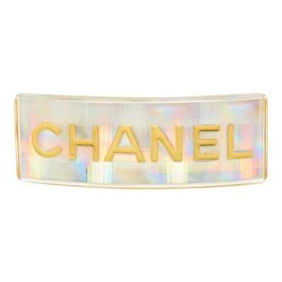 シャネル ロゴ バレッタ ヘアアクセサリー 97P ゴールド クリア メッキ プラスチック レディース CHANEL 【中古】