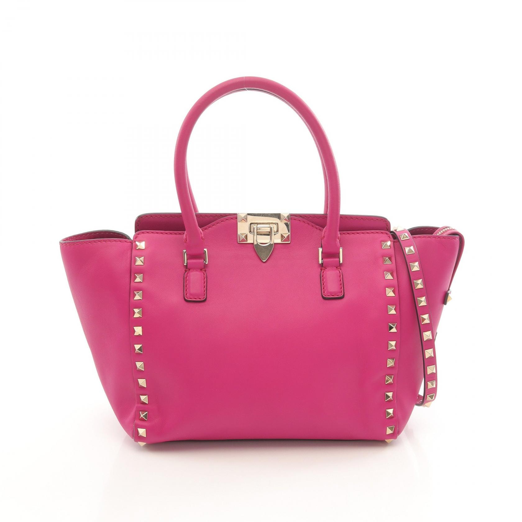 ヴァレンチノ Valentino ロックスタッズ ハンドバッグ バッグ レザー レディース ピンク系 【中古】