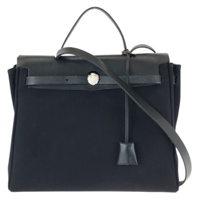 美品 HERMES エルメス エールバッグPM 2way ノワール ブラック シルバー金具 キャンバス レザー/ ショルダーバッグ ハンドバッグ C刻印 601619 【中古】