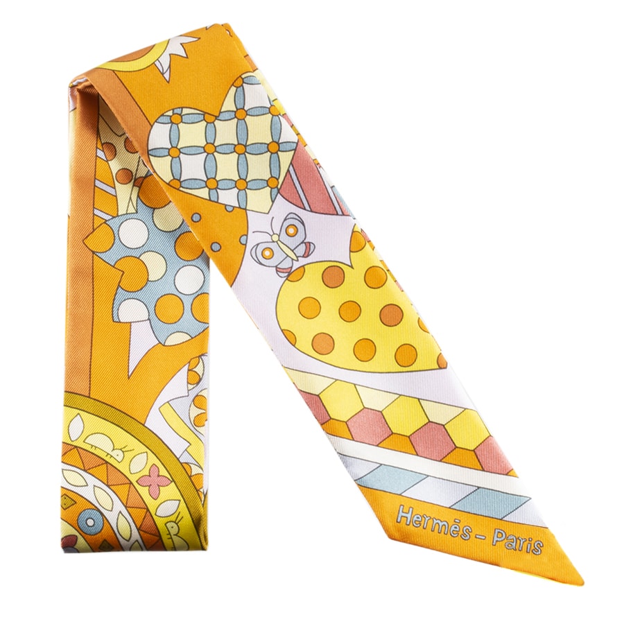 【未使用】HERMES エルメス ツイリー Les Murmures de la Foret 森のささやき 063005S 04 スカーフ シルク オレンジ イエロー【中古】