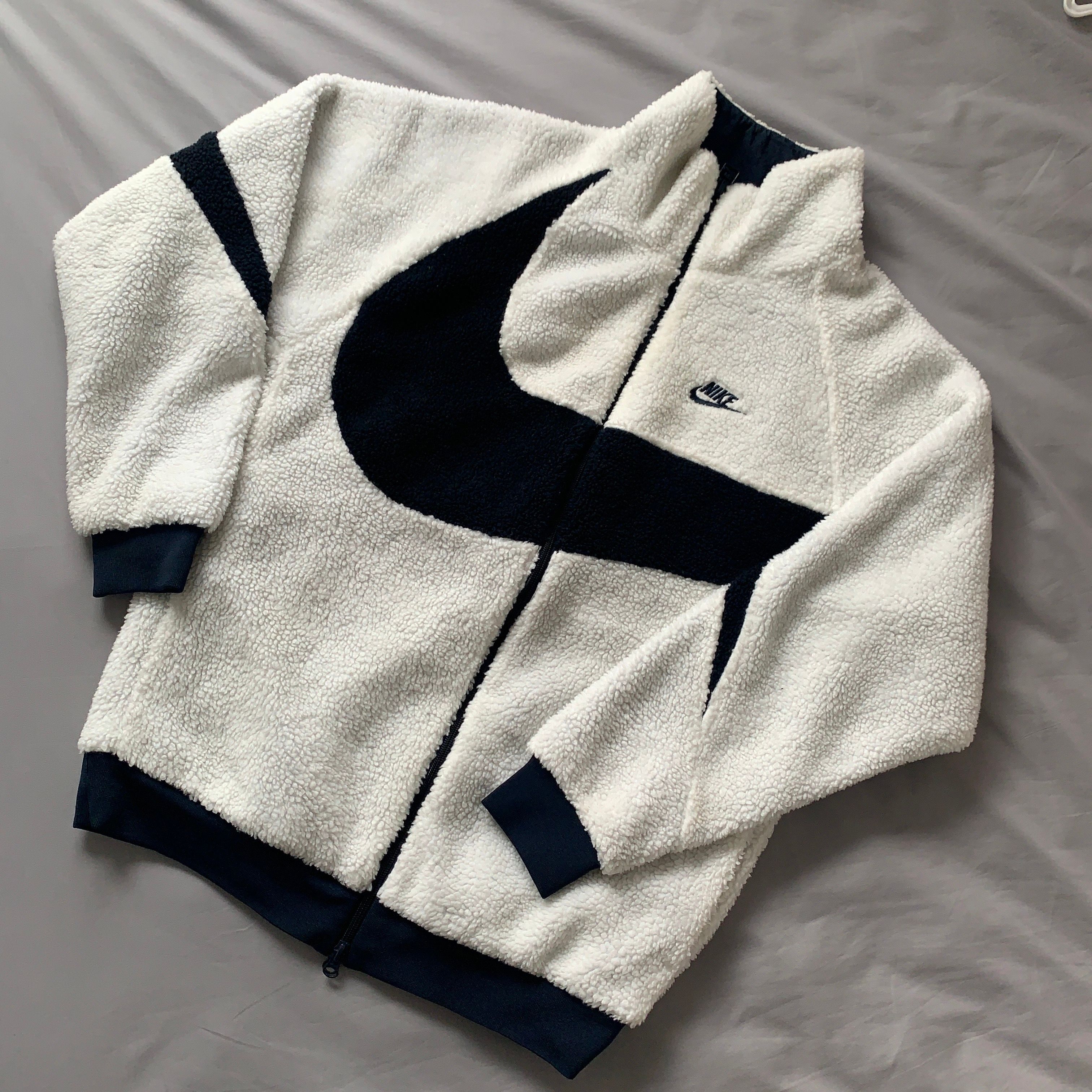 Nike Big Swoosh Reversible Boa Jacket "Sail/Dark Obsidian"