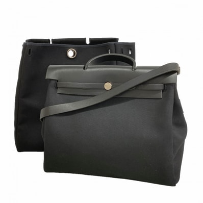 【6ga0696】エルメス ハンドバッグ エールバッグMM トワルオフィシエ ブラック シルバー金具 □F刻印 2wayバッグ【中古】メンズ レディース ユニセックス