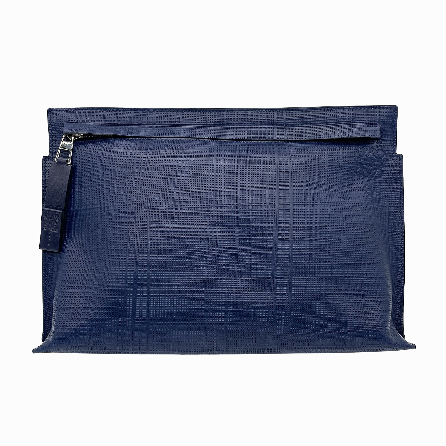 LOEWE ロエベ アナグラム クラッチバッグ T ポーチ ケース  レザー ブルー メンズ 【中古】