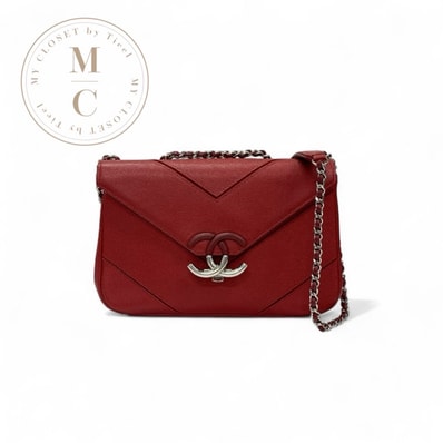 シャネル CHANEL バッグ ショルダーバッグ レッド シルバー Vステッチ ココマーク ダブルチェーン