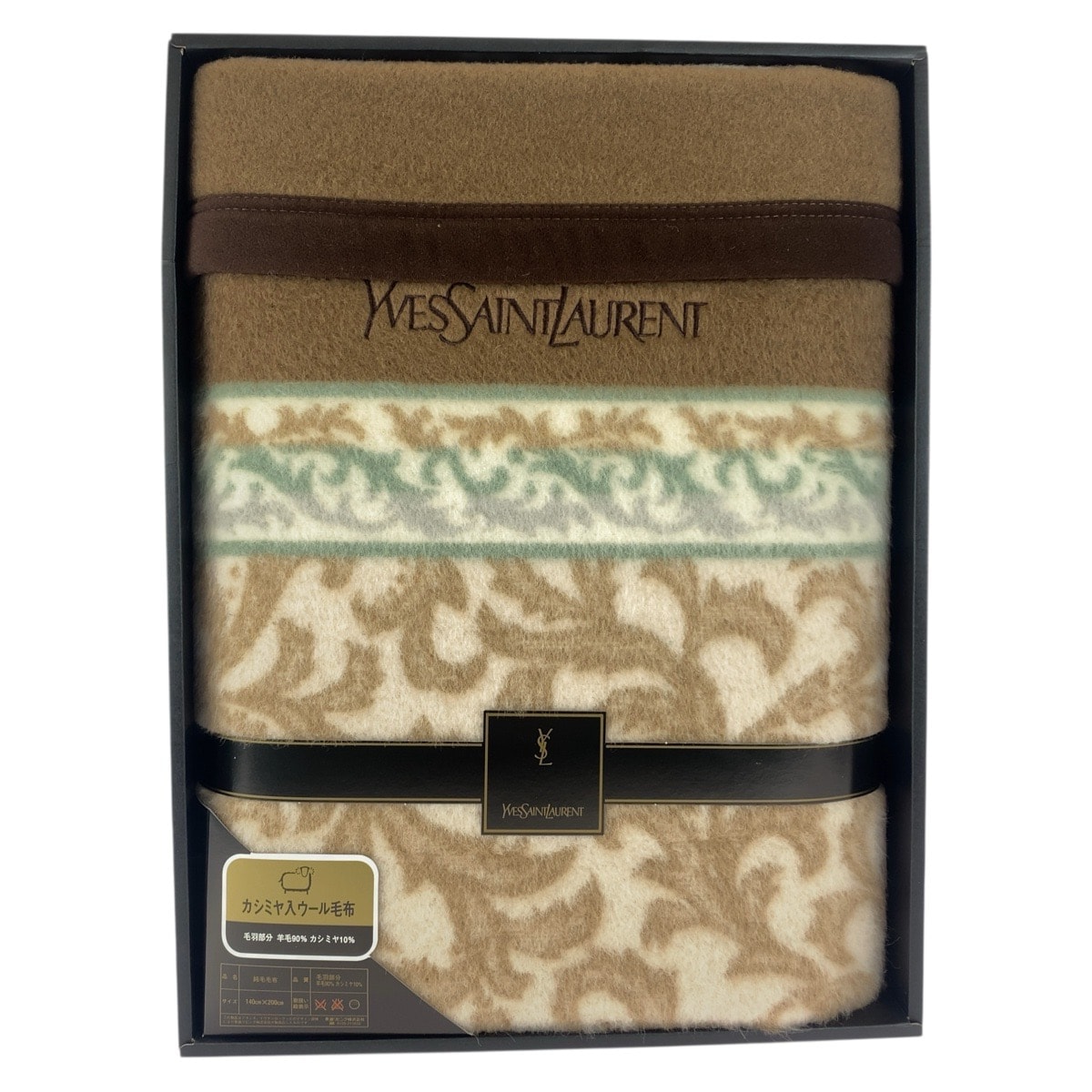 新品未使用 YVES SAINT LAURENT イヴ サンローラン YSL カシミヤ ウール ブラウン ベージュ グリーン ウール カシミヤ/ 毛布 505844 【中古】