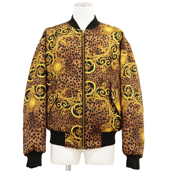 【美品】VERSACE ヴェルサーチ リバーシブル ブルゾン サイズ 48 メンズ バロック柄 アウター タグ付属 ブラック 黒 イタリア製