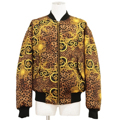 【美品】VERSACE ヴェルサーチ リバーシブル ブルゾン サイズ 48 メンズ バロック柄 アウター タグ付属 ブラック 黒 イタリア製
