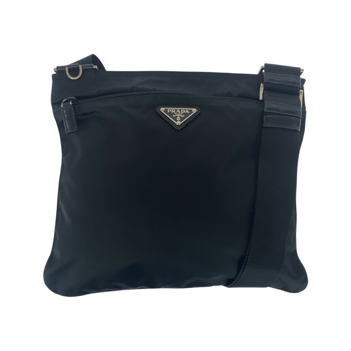 美品 PRADA プラダ テスート 三角ロゴプレート ブラック 黒 シルバー金具 ナイロン ショルダーバッグ ポシェット 505708 【中古】