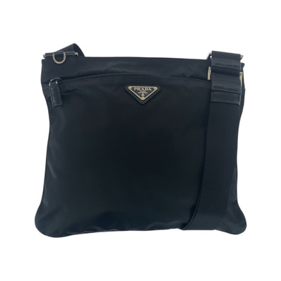 美品 PRADA プラダ テスート 三角ロゴプレート ブラック 黒 シルバー金具 ナイロン ショルダーバッグ ポシェット 505708 【中古】