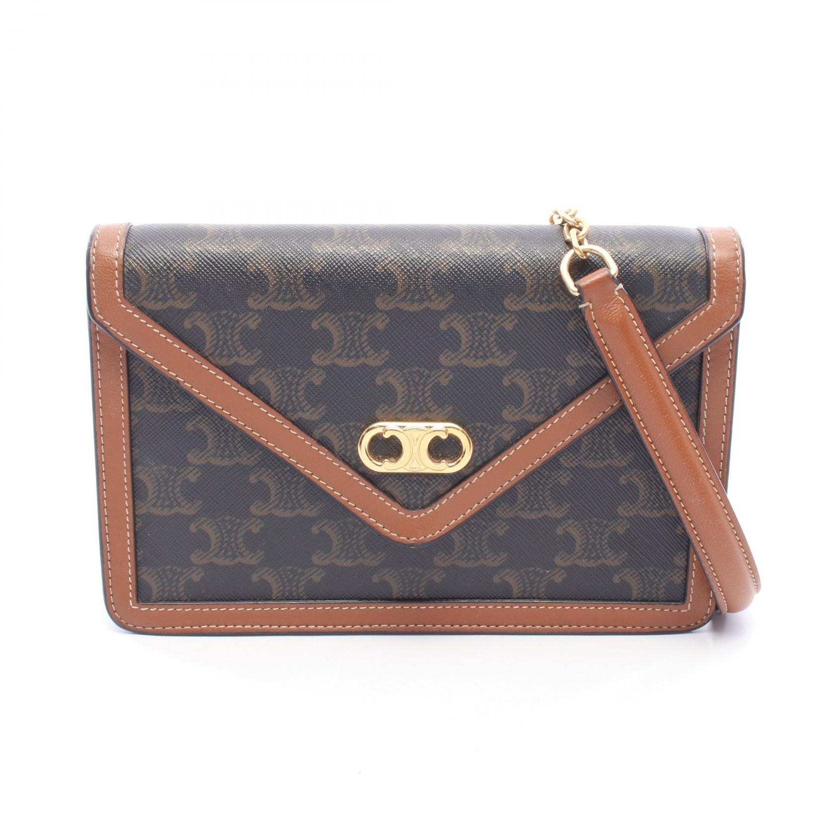 セリーヌ CELINE トリオンフ ショルダーバッグ バッグ PVCコーティングキャンバス レザー レディース ブラック系 / ブラウン系 【中古】
