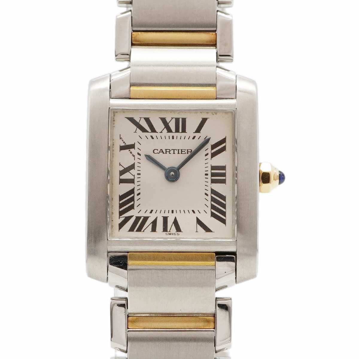 【6wdd0348】カルティエ タンクフランセーズSM コンビ W51007Q4 白文字盤【中古】腕時計 レディース