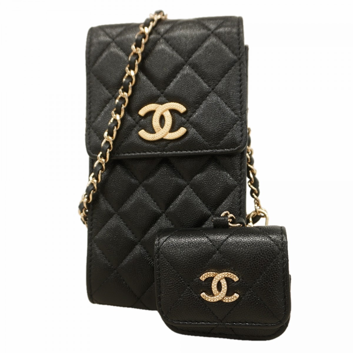 ★SALE【6dc2538】シャネル ショルダーバッグ マトラッセ チェーンショルダー キャビアスキン ブラック ゴールド金具【中古】レディース