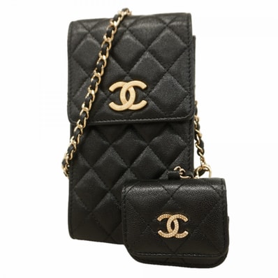 ★SALE【6dc2538】シャネル ショルダーバッグ マトラッセ チェーンショルダー キャビアスキン ブラック ゴールド金具【中古】レディース