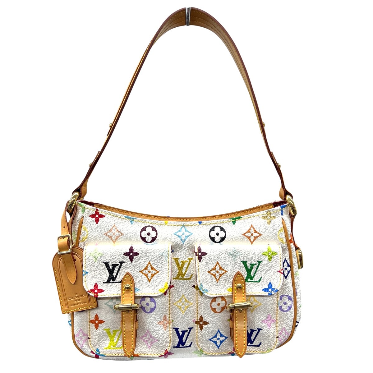 LOUIS VUITTON 希少 美品 ルイヴィトン ロッジPM モノグラムマルチカラー ブロン ショルダーバッグ M40053 PVC レザー FL1025 ホワイト ワンショルダー セミショルダー 村上隆 LV ABランク 中古 鑑定済 ヴィトンバッグ