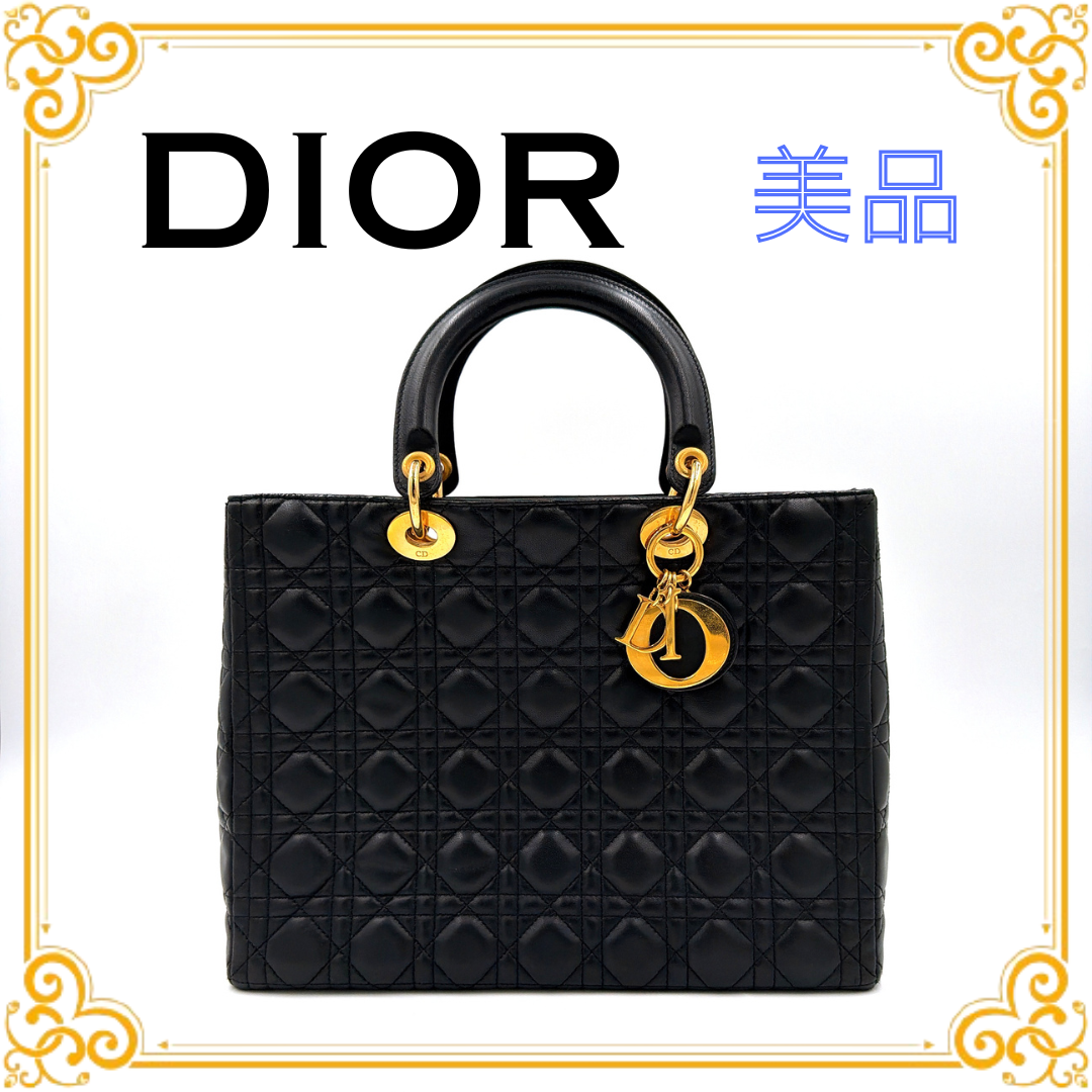 ■美品■ DIOR ディオール レディディオール カナージュ ハンドバッグ トートバッグ ブラック ゴールド金具 レザー 本革 エレガント 上品 レディース プレゼント ギフト