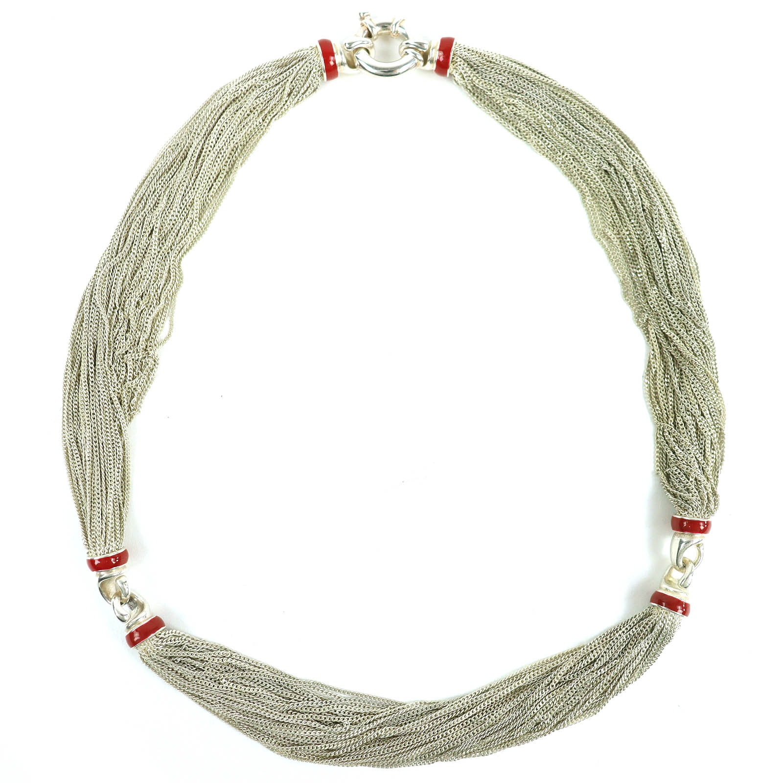 美品 ティファニー マルチストランド ネックレス シルバー レッド 925