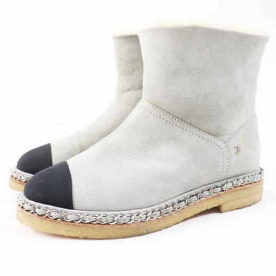 極美品 シャネル ブーツ ライトグレー ブラック レディース 36 G34113