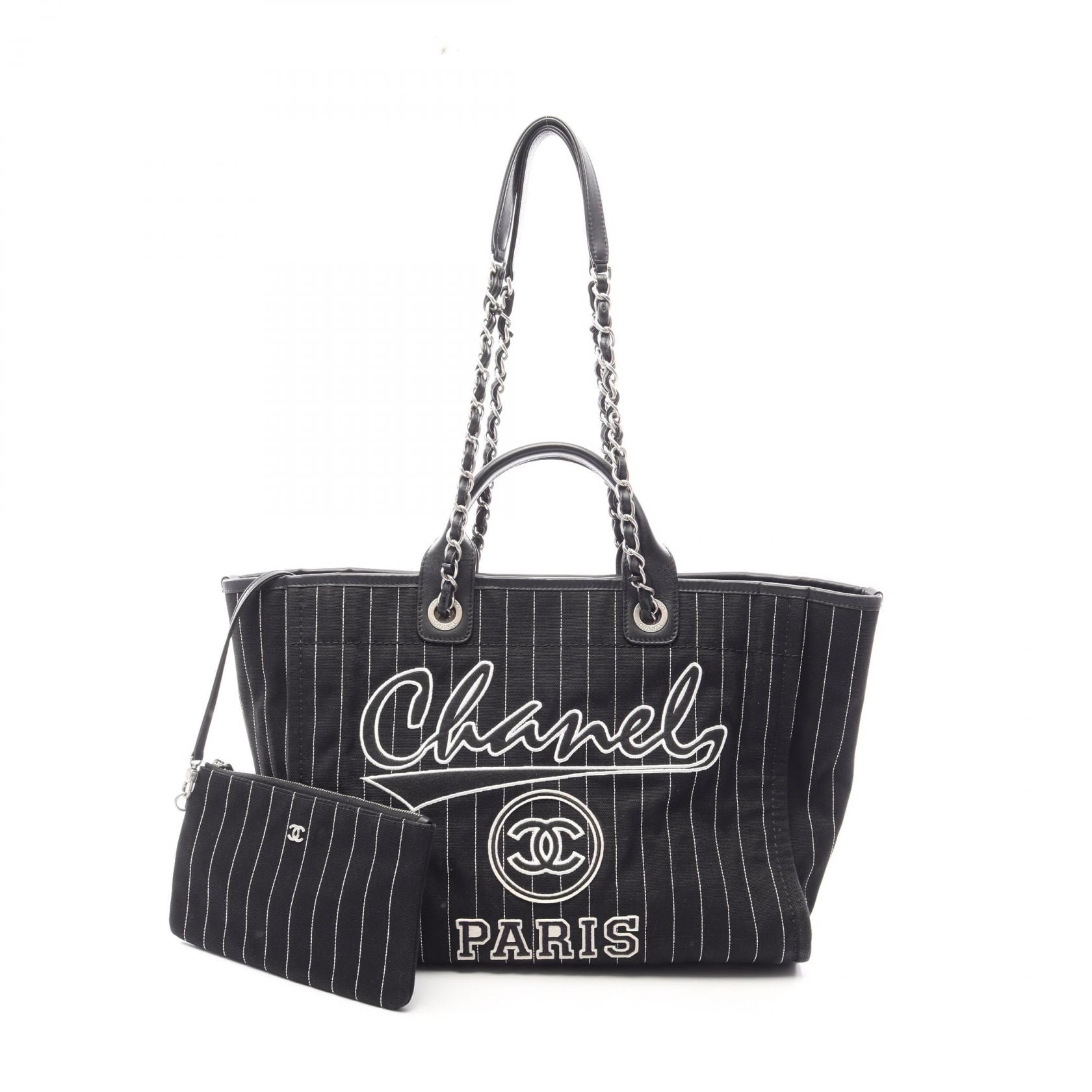 シャネル CHANEL ドーヴィル トートバッグ バッグ キャンバス レザー レディース ブラック系 / ホワイト系 A66941 【中古】